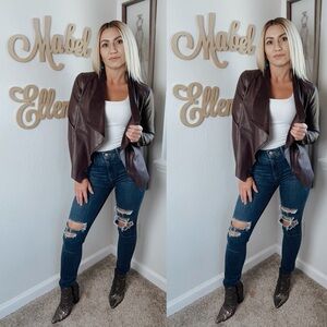 BB Dakota Edgy asymmetrical draped, faux leather jacket size small